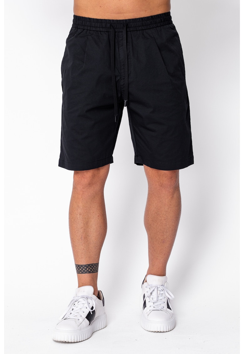 Pantaloni scurti cu snur din bumbac Black 22134 - Negru