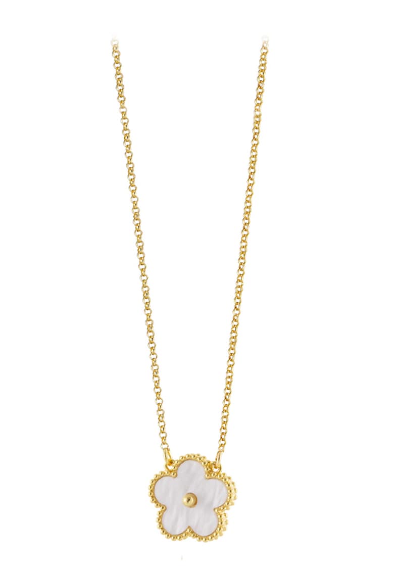 Colier placat cu aur de 18K cu pandantiv decorat cu Mother of Pearl - Alb/Auriu