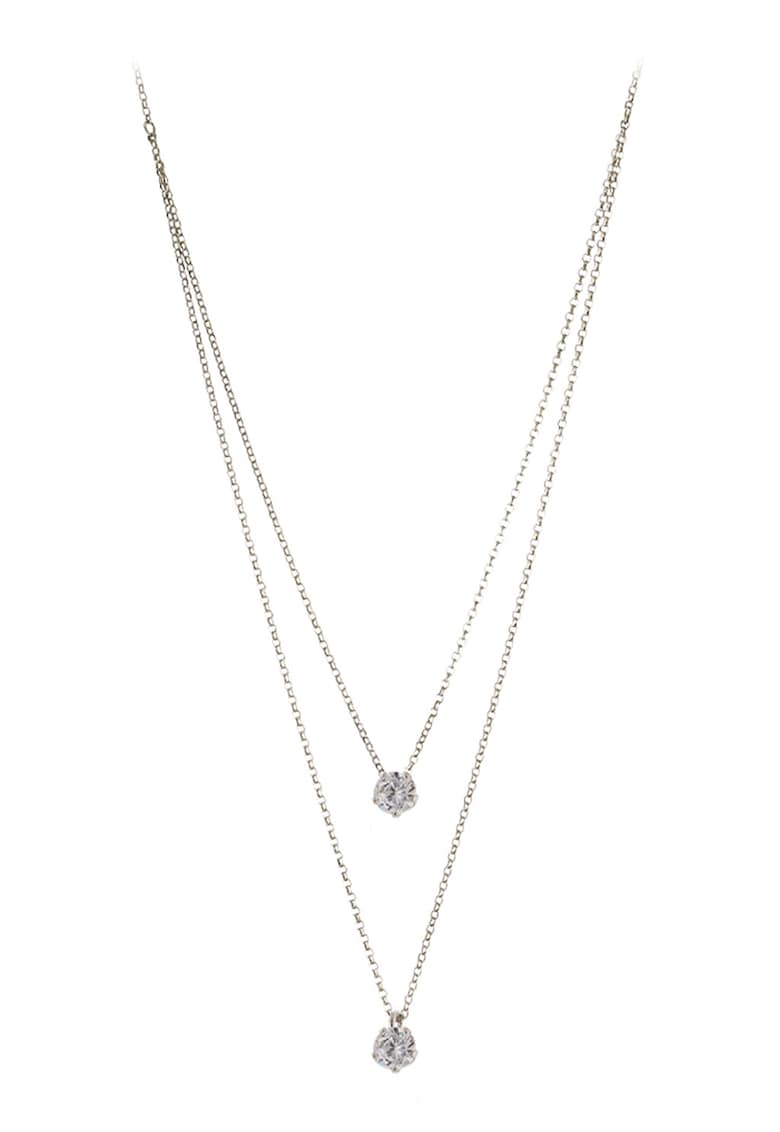 Colier dublu de argint veritabil 925 decorat cu zirconia - Argintiu