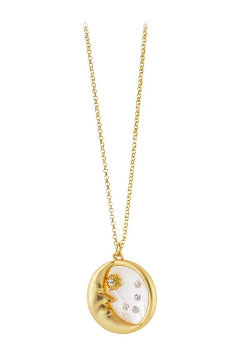 Colier placat cu aur de 18K - decorat cu zirconia si Mother Of Pearl - Alb/Auriu