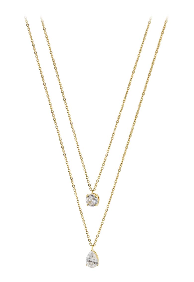 Colier cu sirag dublu - placat cu aur de 18K - cu zirconia - Auriu