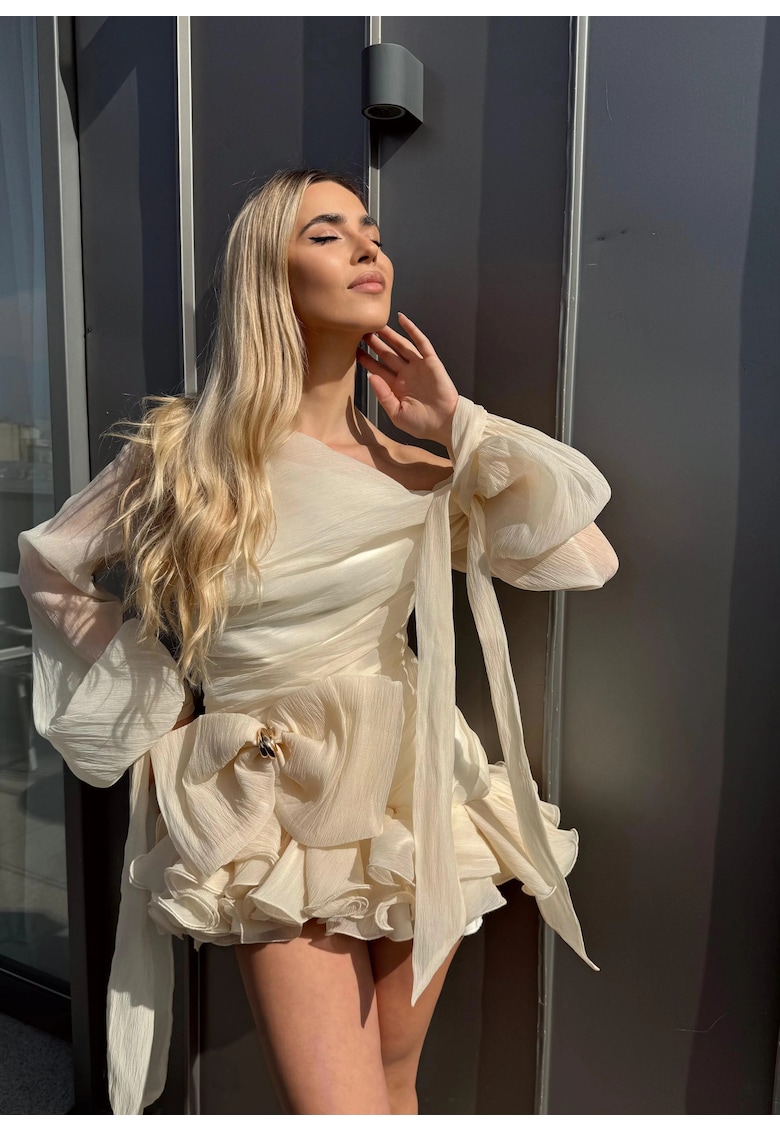 Rochie mini ivoire -champagne cu volum sculptural - funda statement - Azalea - Ivoire