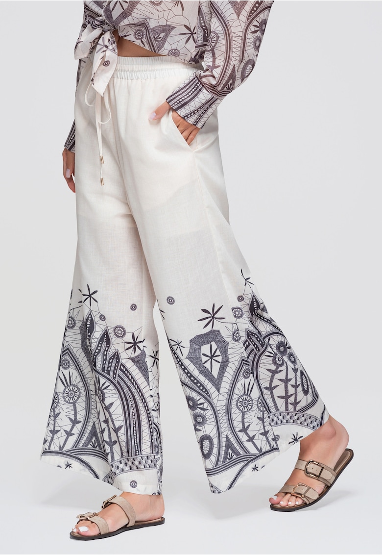 Pantaloni dama cu talie elastica si croi larg - lungime pana la glezne OW-PA-E0016 - Bej - S/M