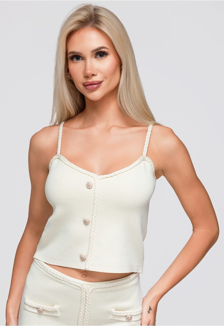 Bluza dama cu ramiaca si decolteu in forma de inima - slim fit - 100% vascoza OW-TS-E0072 - Crem