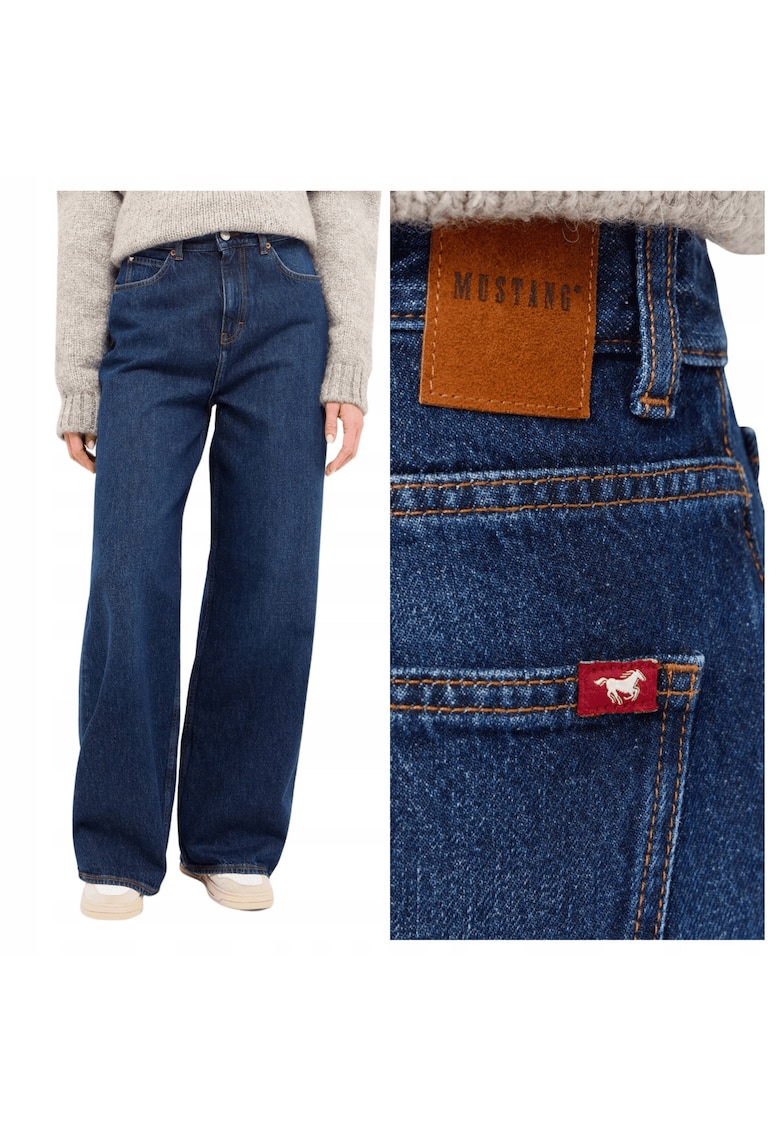 Blugi Dama - Style Luise Wide - Marime W28-L32 - Albastru - Wide Leg - Bumbac - Design Clasic Casual - Lungi - Ideal Pentru Uz Zilnic