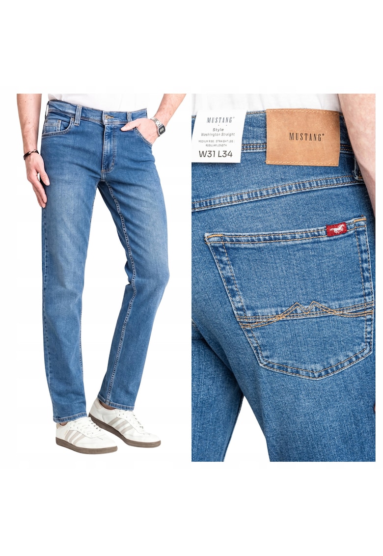 Blugi Barbati - Washington Straight - Marime W31-L34 - Albastru - Straight Fit - Bumbac - Design Clasic Casual - Lungi - Ideal Pentru Uz Zilnic