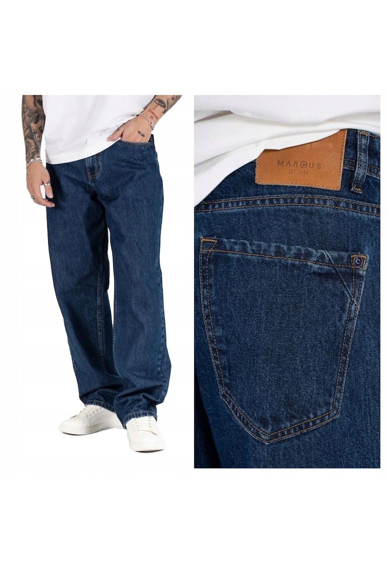 Blugi Barbati - Jason Z - Marime W34-L32 - Albastru - Regular Fit - Bumbac - Design Clasic Casual - Lungi - Ideal Pentru Uz Zilnic