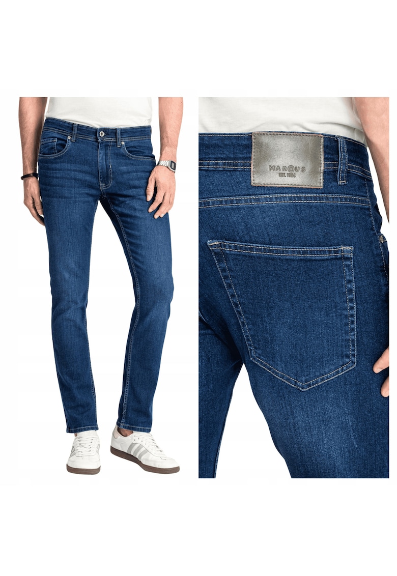 Blugi Barbati - Style Felix - Marime W38-L30 - Albastru - Regular Fit - Bumbac - Design Clasic Casual - Lungi - Ideal Pentru Uz Zilnic
