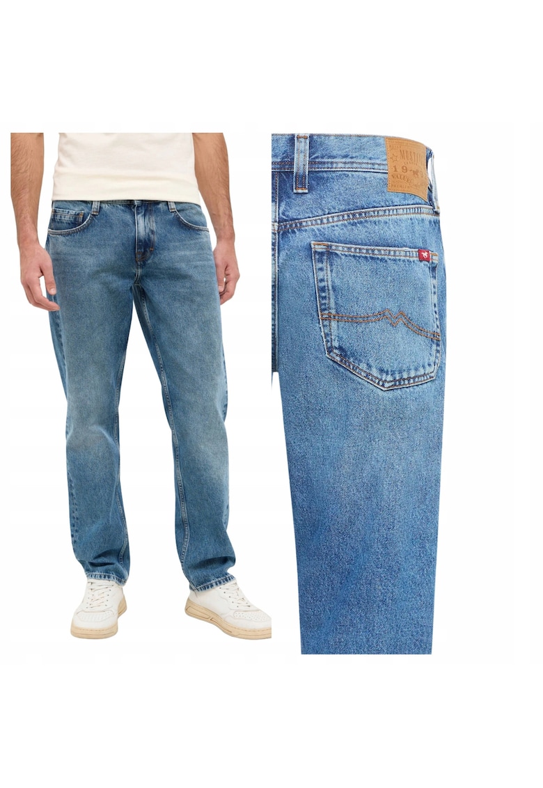 Blugi Barbati - Denver Straight - Marime W32-L34 - Albastru - Straight Fit - Bumbac - Design Clasic Casual - Lungi - Ideal Pentru Uz Zilnic