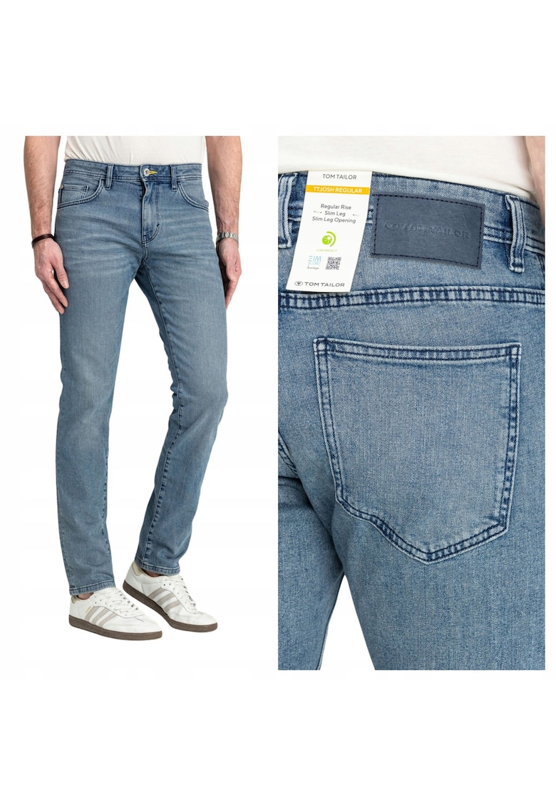 Blugi Barbati - TTJosh - W36-L32 US - Albastru - Regular Fit - Bumbac - Design Clasic Casual - Ideal Pentru Uz Zilnic - Lungi