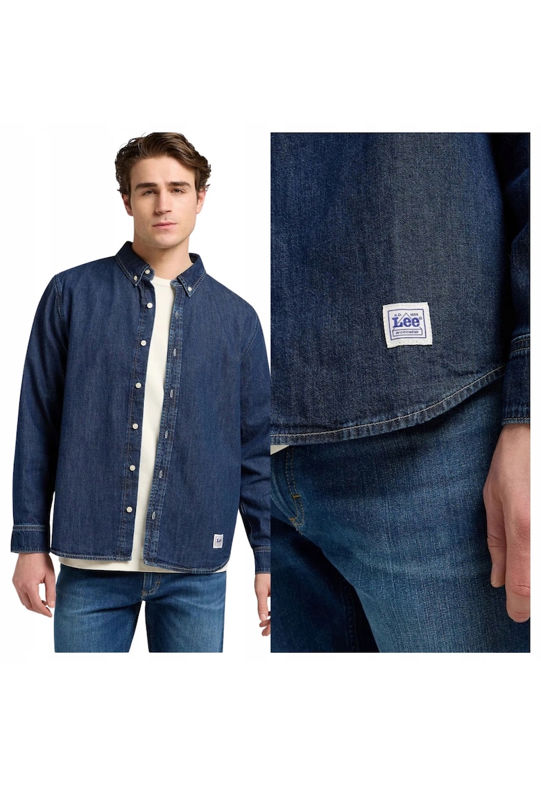 Camasa Barbati - Button Down - M INTL - Albastru - Regular Fit - Bumbac - Design Clasic Casual - Ideal Pentru Uz Zilnic - Maneca Lunga