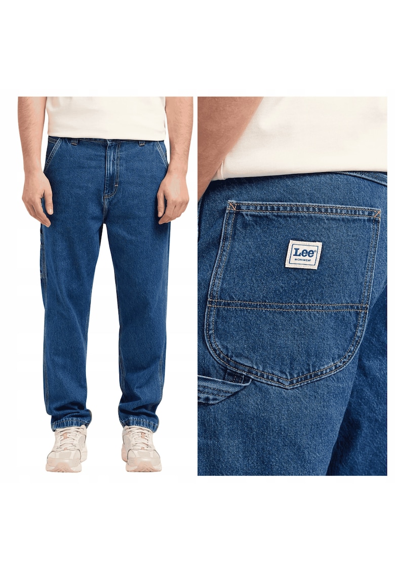 Blugi largi casual de barbati - Marimea 32/34 - Albastru - Model CARPENTER - Croiala foarte lejera Loose fit - Talie joasa moderna - Inchidere confortabila cu fermoar - Stil urban relaxat