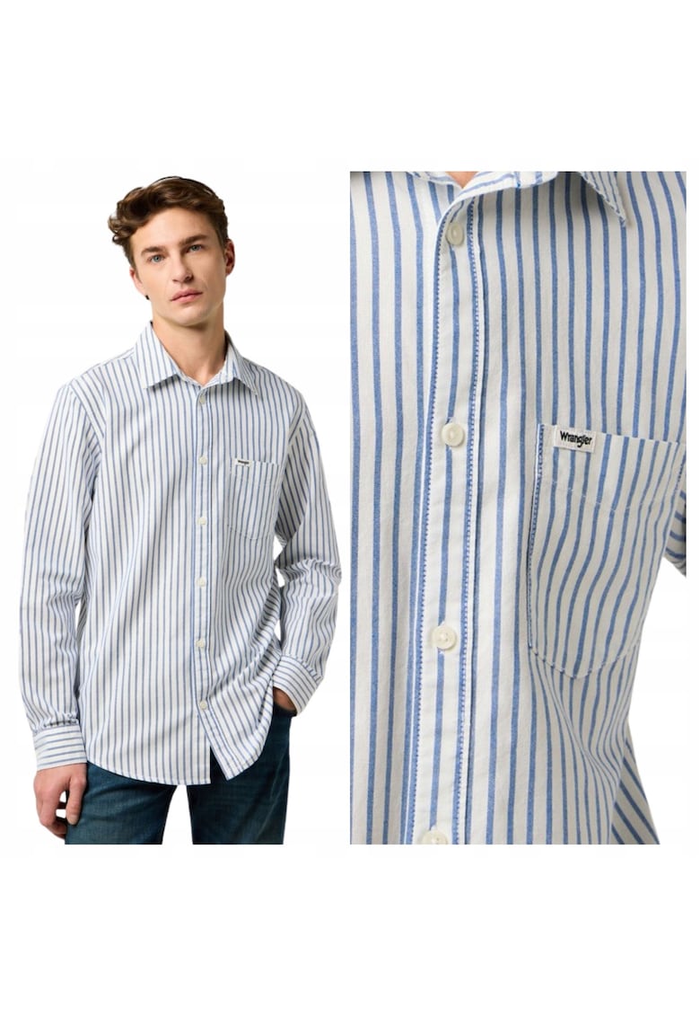 Camasa clasica pentru barbati - Marimea l - Albastru - Model 1 PKT SHIRT - Croiala lejera regular fit - Fabricat integral din bumbac 100% - Inchidere cu nasturi - Dotat cu un singur buzunar