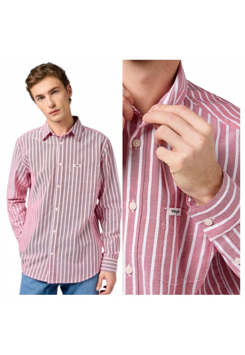 Camasa eleganta pentru barbati - Marimea l - Rosu - Model ONE POCKET SHIRT - Croiala standard regular fit - 100% bumbac calitativ - Inchidere frontala cu nasturi rezistenti - 1 buzunar frontal