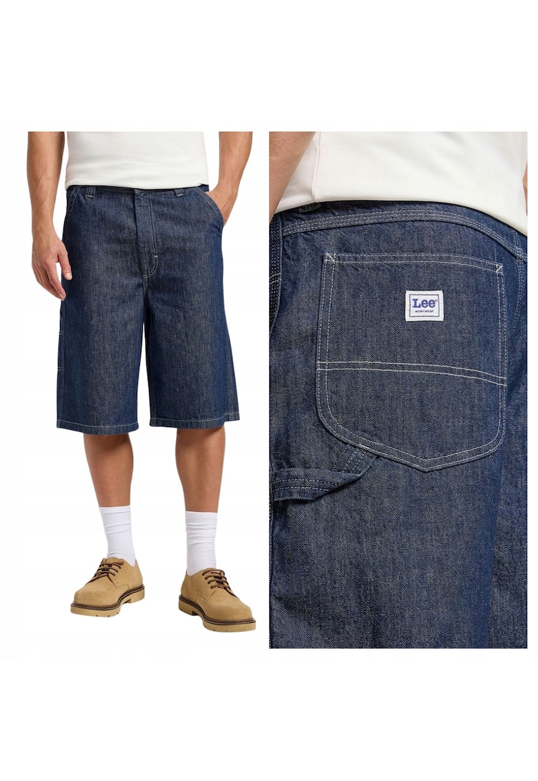 Pantaloni scurti din denim - Marimea 33 - Albastru - Model Carpenter - Croiala confortabila lejera Loose fit - Picioare cu forma complet dreapta - Talie medie clasica - Inchidere cu fermoar