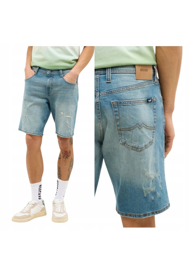 Pantaloni scurti denim - Marimea 36 - Albastru - Stil Denver Shorts - Croiala stransa moderna Slim fit - Talie medie standard - Inchidere cu fermoar - Dotat cu 5 buzunare clasice utile