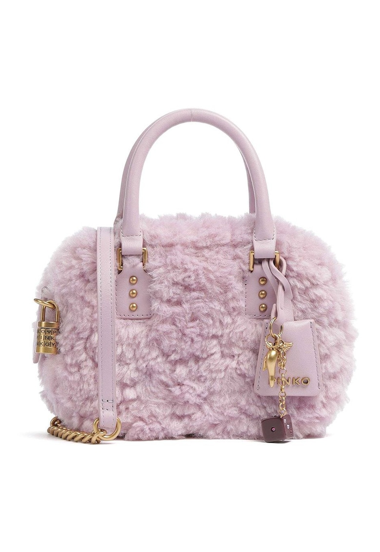 Geanta bowler mini cu aplicatii de blana ecologica Love Berry - 21x16x7 cm