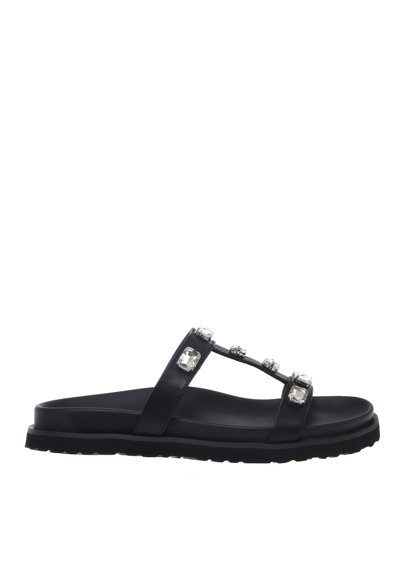 Papuci de piele cu tinte - Negru