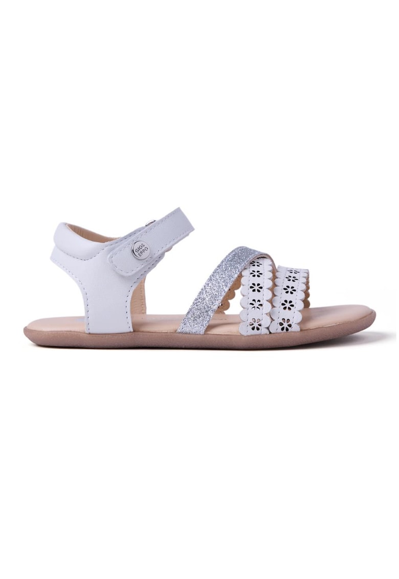 Sandale din piele cu bareta cu aspect stralucitor - Alb