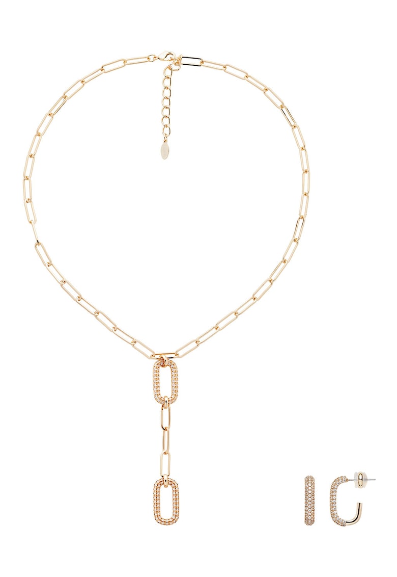 Set de 2 piese de cercei si colier din otel inoxidabil - Auriu/Bronz