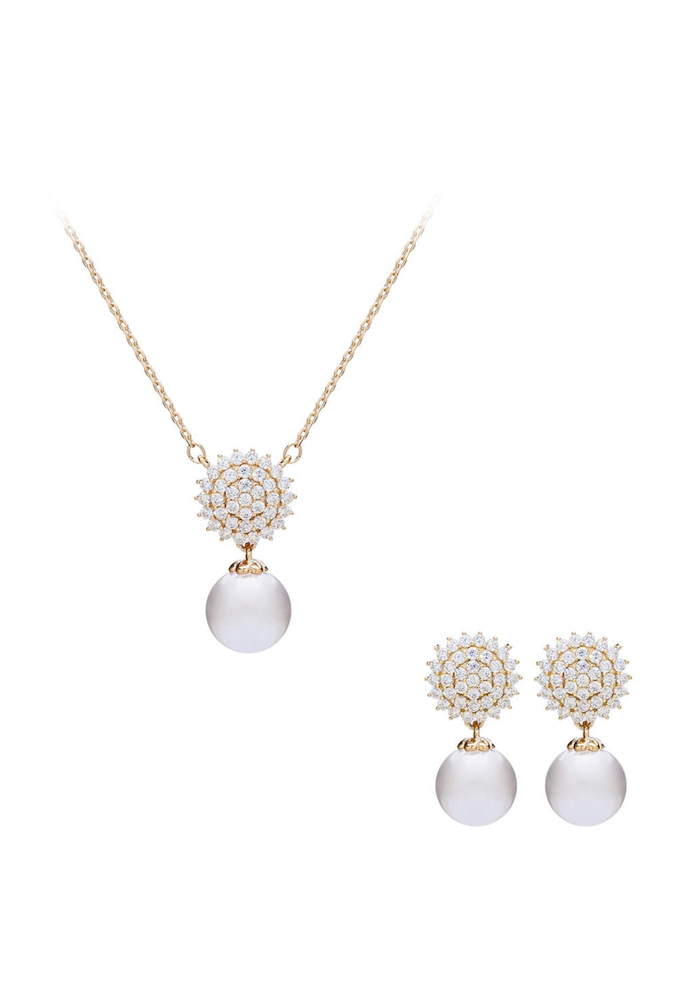 Set de colier si cercei cu perle sintetice - Alb arctic/Bronz