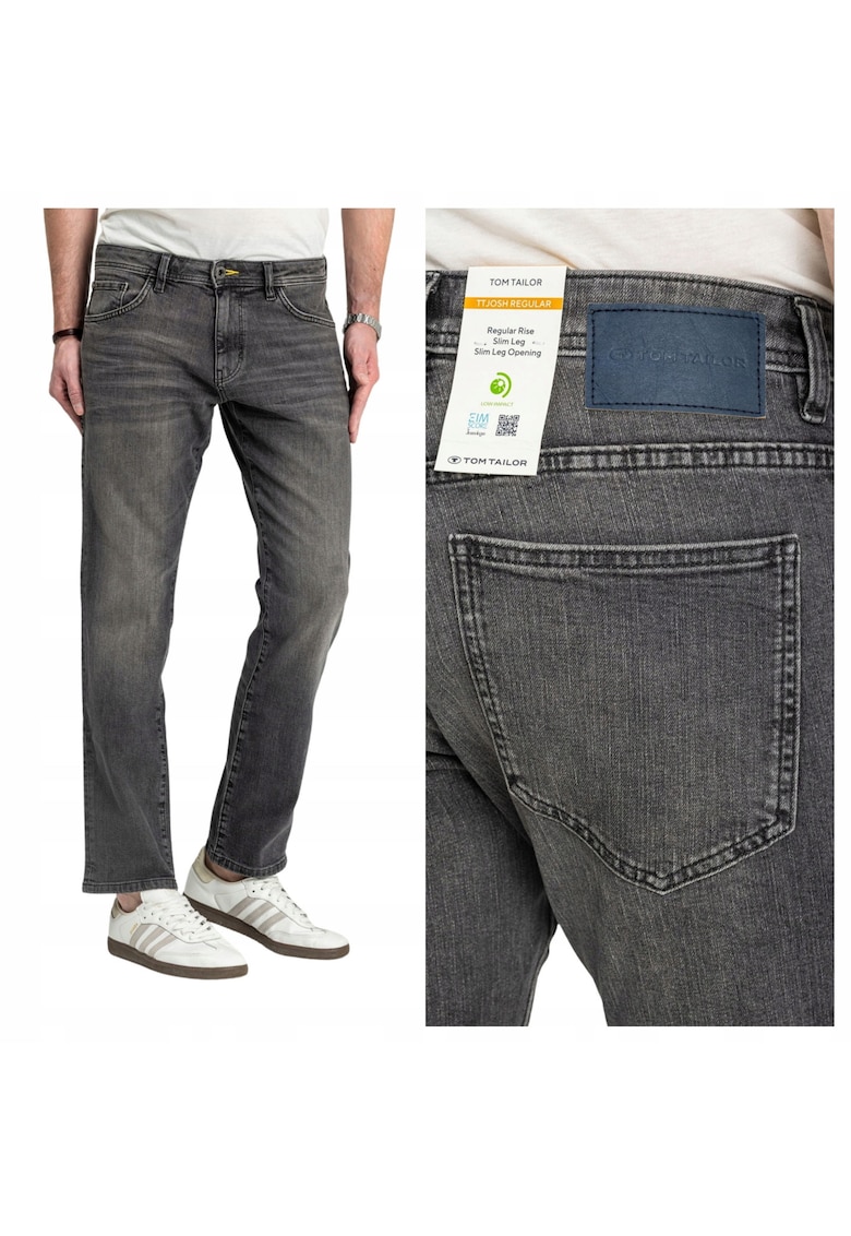 Blugi Barbati - Style TTJosh - W31-L30 US - Gri - Regular Fit - Bumbac - Design Clasic Casual - Ideal Pentru Uz Zilnic - Lungi