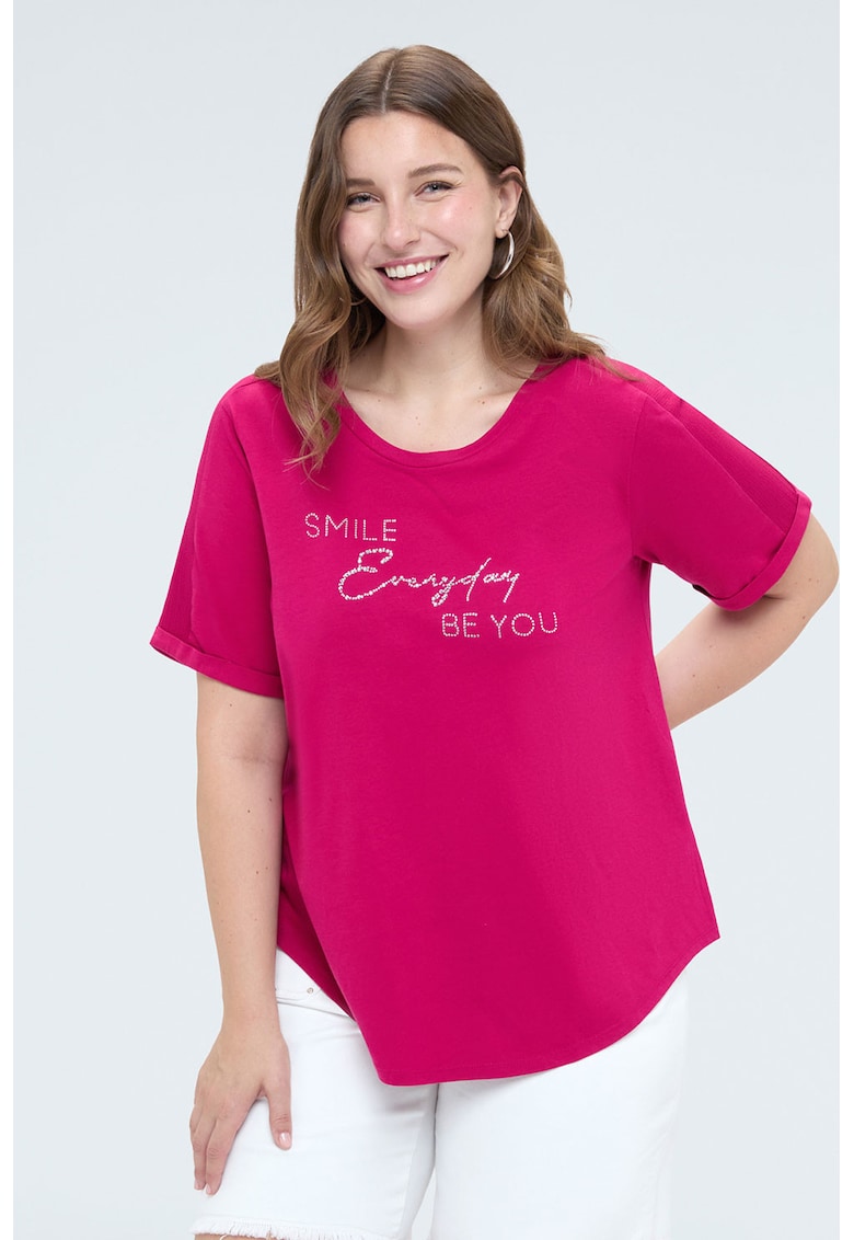 Tricou evazat cu strasuri - Fucsia