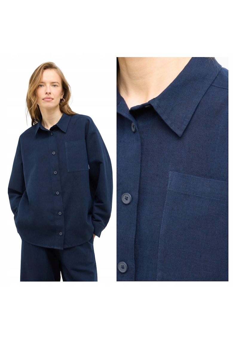 Camasa de vara pentru femei - Marimea 36 - Bleumarin - Stil Willow - Croiala lejera Relaxed Fit - Inchidere eleganta cu nasturi - Bumbac 75% si in 25% - Prevazuta cu 1 buzunar frontal practic