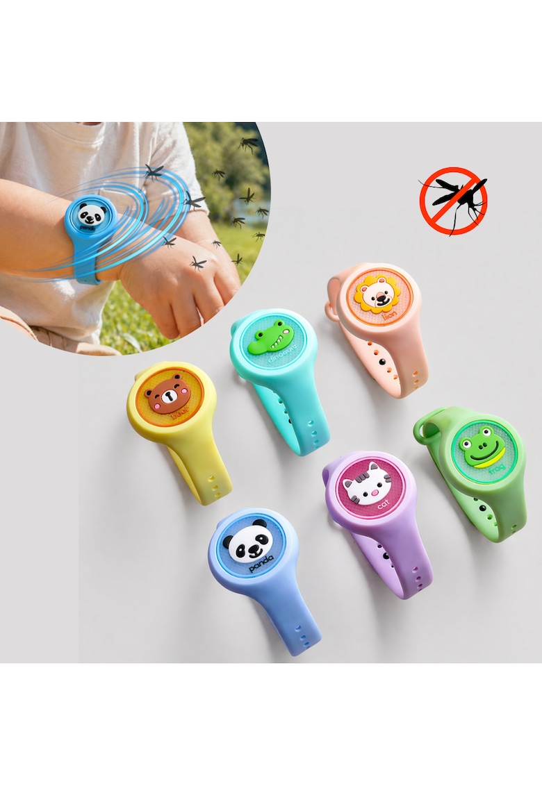 Bratara anti-tantari pentru copii si adulti - cu uleiuri esentiale naturale - modele animale colorate - reglabila - protectie pana la 30 zile - Verde-Broasca