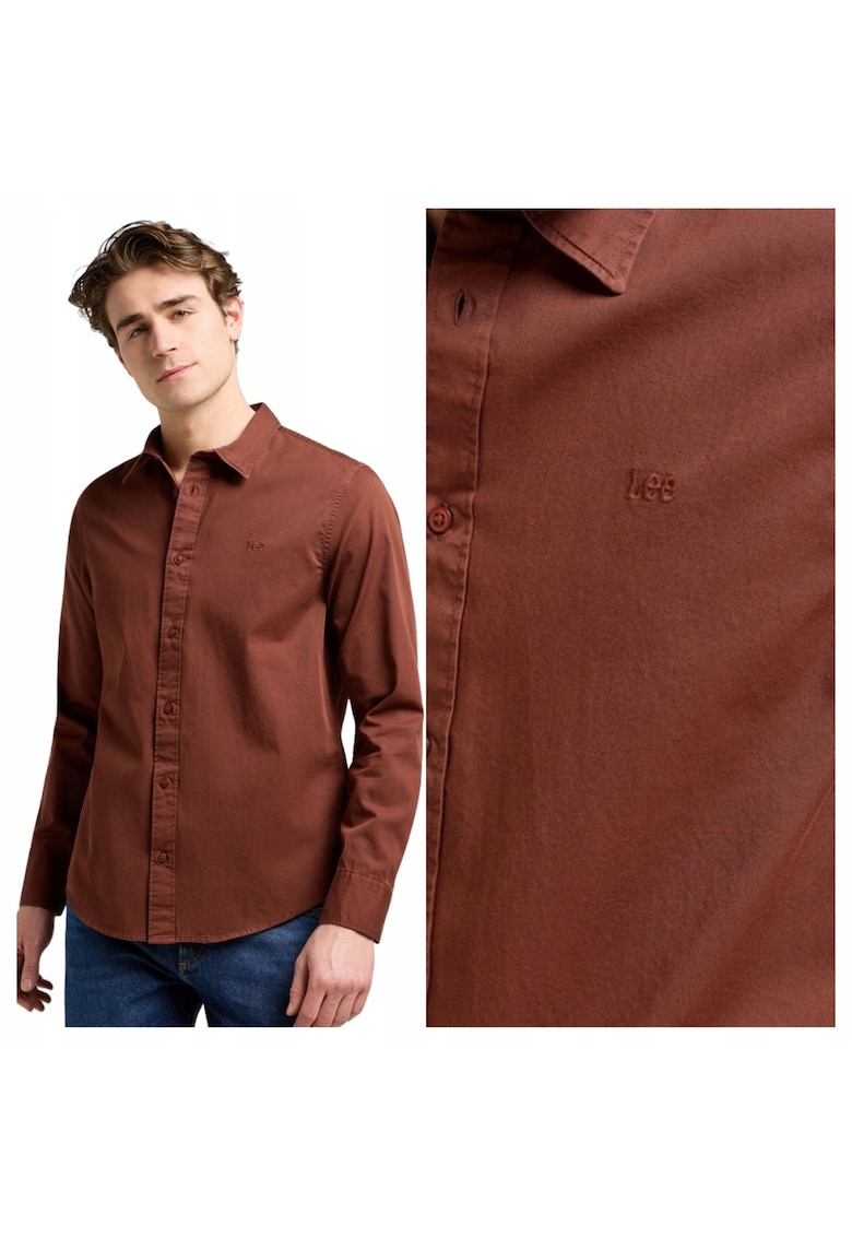 Camasa Pentru Barbati - Marimea S - Maro - Patch Shirt - Croiala Regular Fit - Model Drept Regular - Inchidere Nasturi - 100% Bumbac