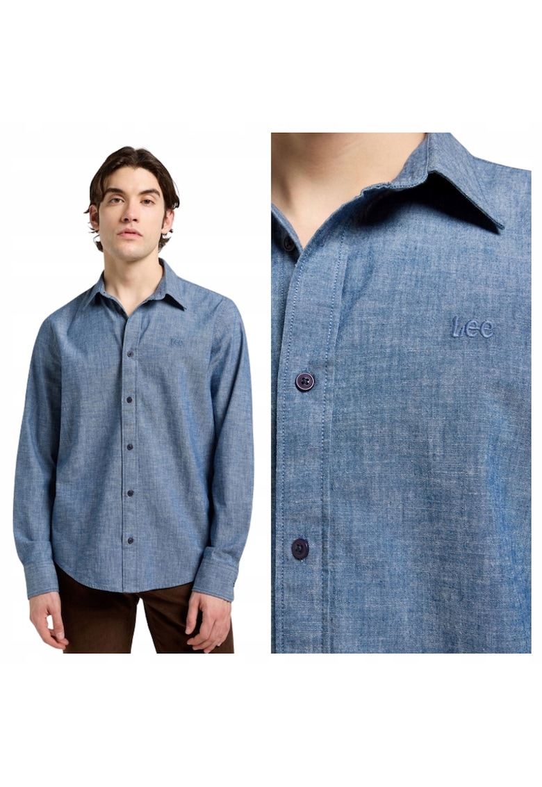 Camasa Pentru Barbati - Marimea Xl - Albastru - Patch Shirt - Croiala Regular Fit - Model Drept Regular - Inchidere Nasturi - 100% Bumbac