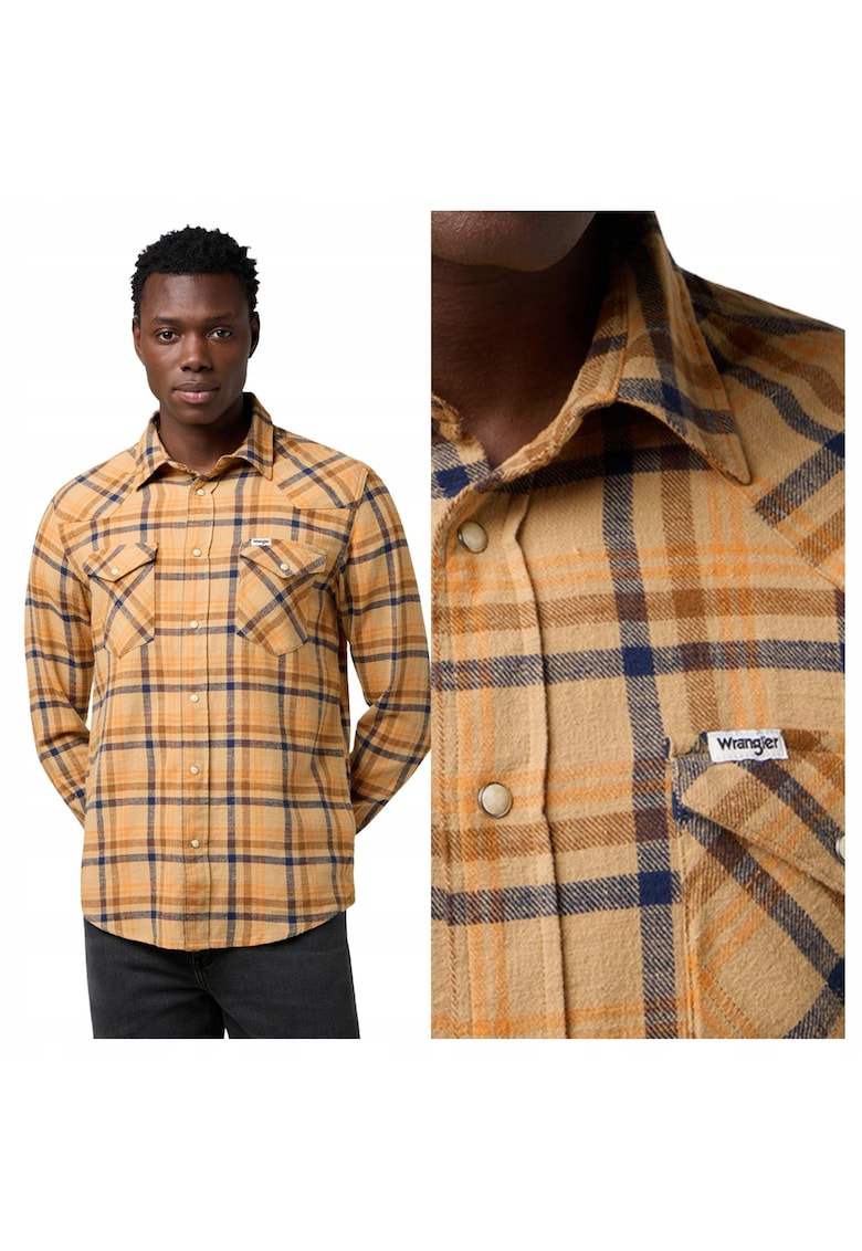 Camasa Pentru Barbati - Marimea M - Maro - Western Shirt - Croiala Regular Fit - Model Drept Regular - Nasturi - 2 Buzunare