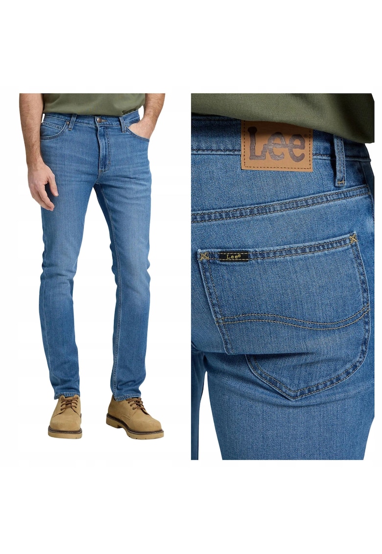 Blugi Pentru Barbati - Marimea 33/32 - Albastru - Luke - Croiala Slim Fit - Model Conic Ajustat - Talie Medie Regulara - Fermoar