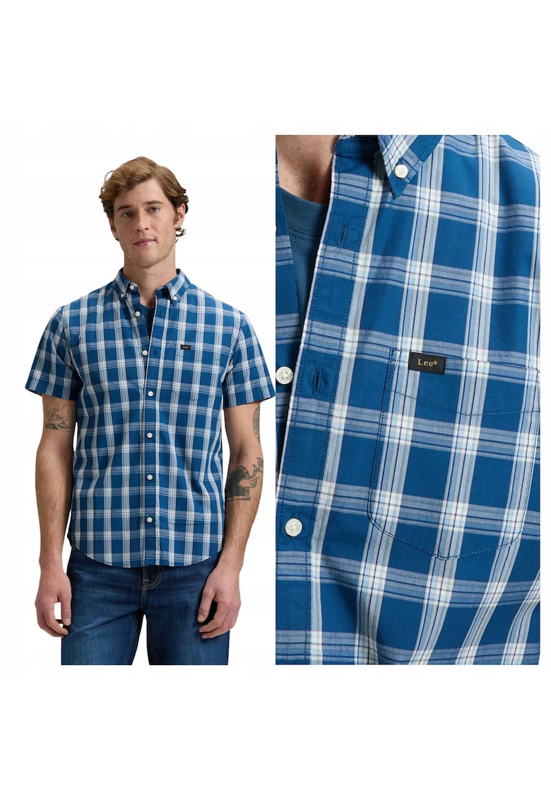 Camasa Pentru Barbati - Marimea Xl - Albastru - Button Down Ss - Croiala Regular Fit - Model Drept Regular - Inchidere Nasturi