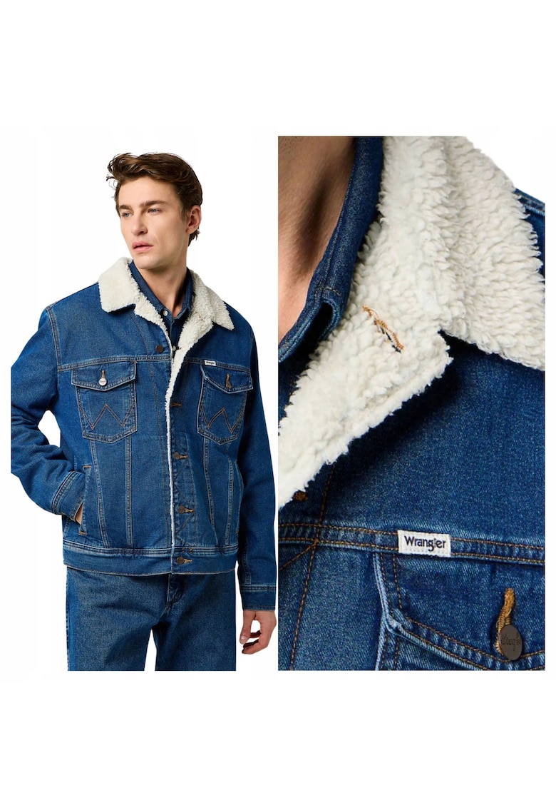 Jacheta Barbati - Marimea 4Xl - Albastru - Sherpa Classic Jacket - Croiala Regular Fit - Inchidere Nasturi - 100% Bumbac