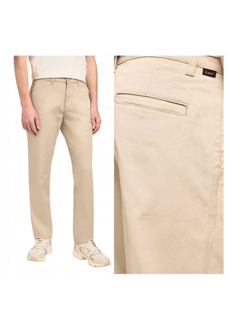 Pantaloni lungi tip chino - Marimea 34/34 - Bej - Model CHINO REGULAR - Croiala complet dreapta Straight fit - Material confortabil din 98% bumbac si 2% elastan - Inchidere fermoar - 5 buzunare