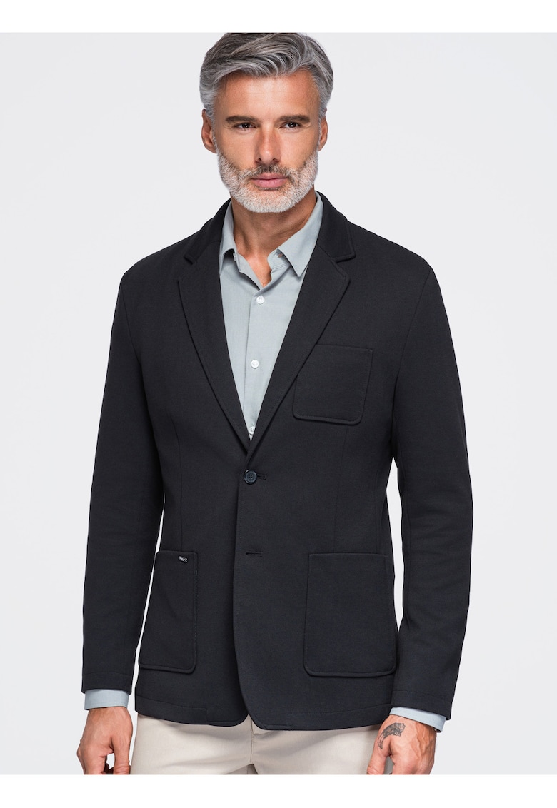Sacou slim fit pentru barbati - cu trei buzunare si guler clasic M165 - Negru