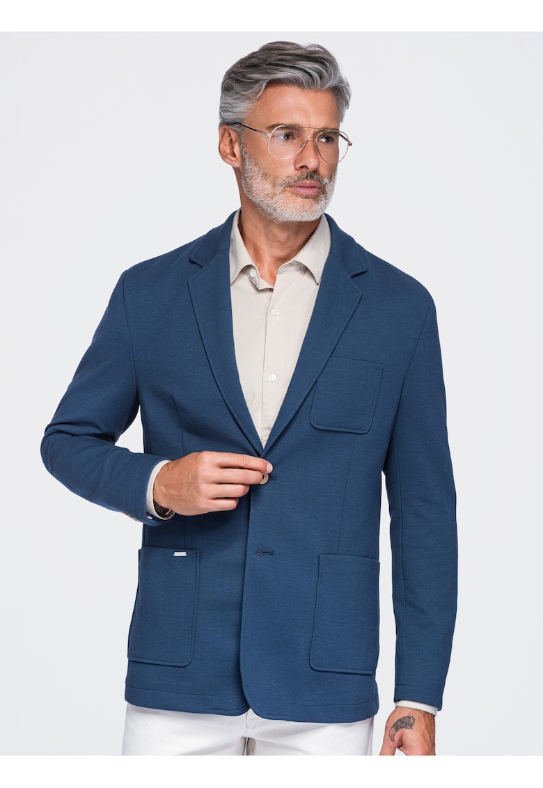 Sacou slim fit pentru barbati - cu trei buzunare si guler clasic M165 - Albastru