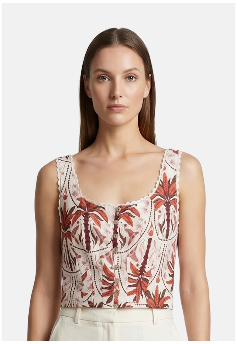 Top crop cu imprimeu floral - Rosu