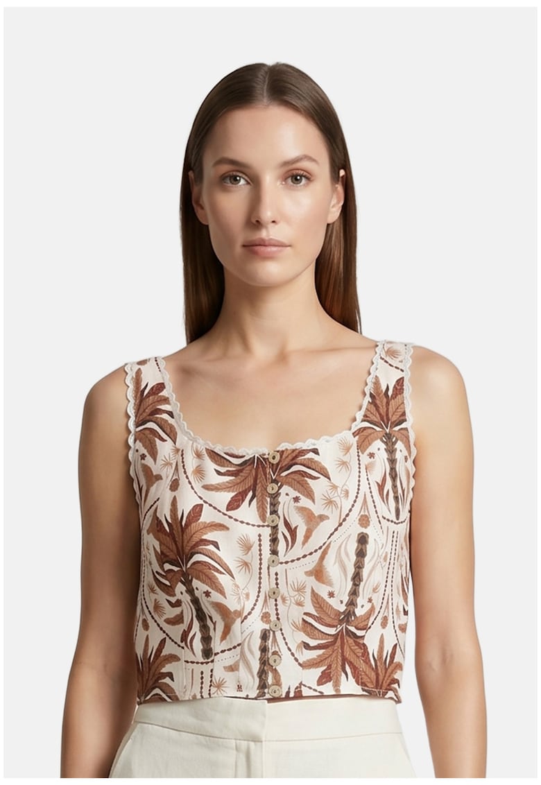 Top crop cu imprimeu floral - Maro taupe