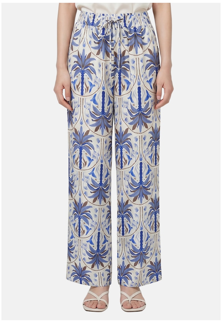 Pantaloni cu croiala ampla si model tropical - Albastru