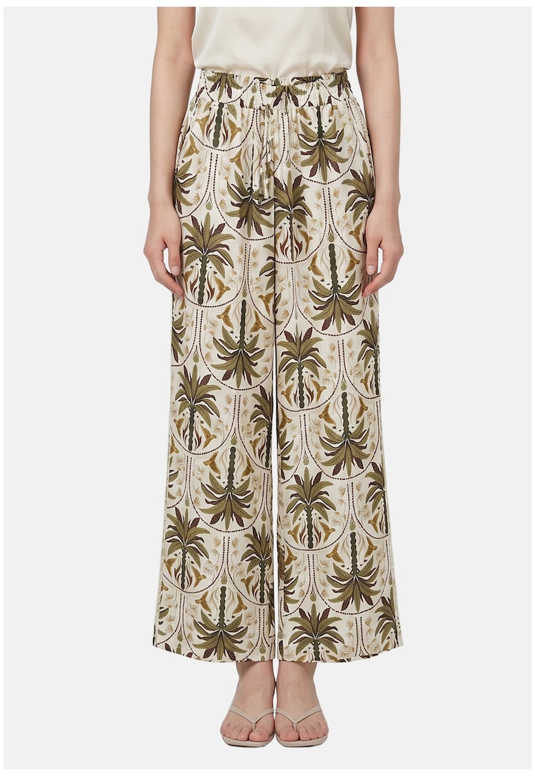 Pantaloni cu croiala ampla si model tropical - Verde
