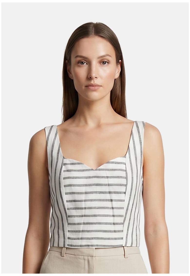 Top cu model in dungi si decolteu sweetheart - Negru