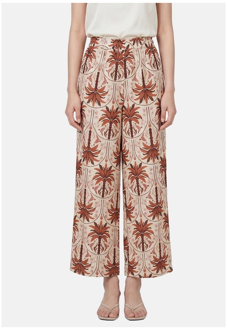 Pantaloni cu croiala ampla si model tropical - Rosu