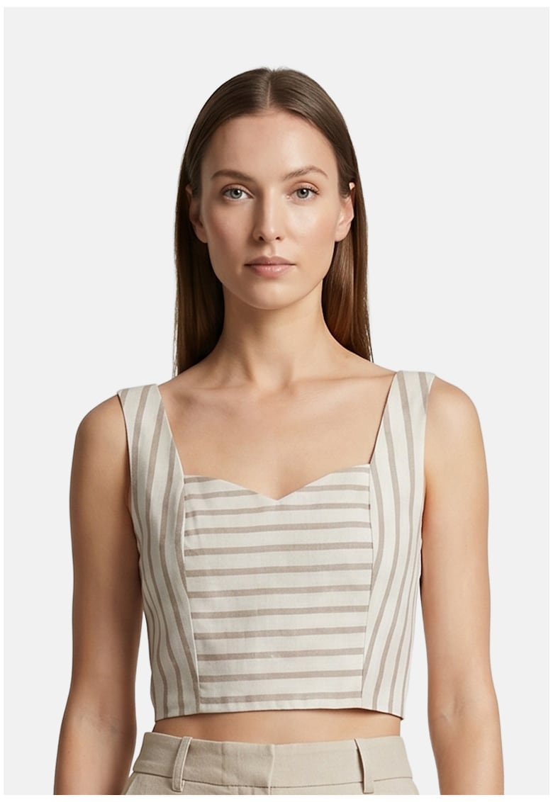 Top cu model in dungi si decolteu sweetheart - Maro taupe