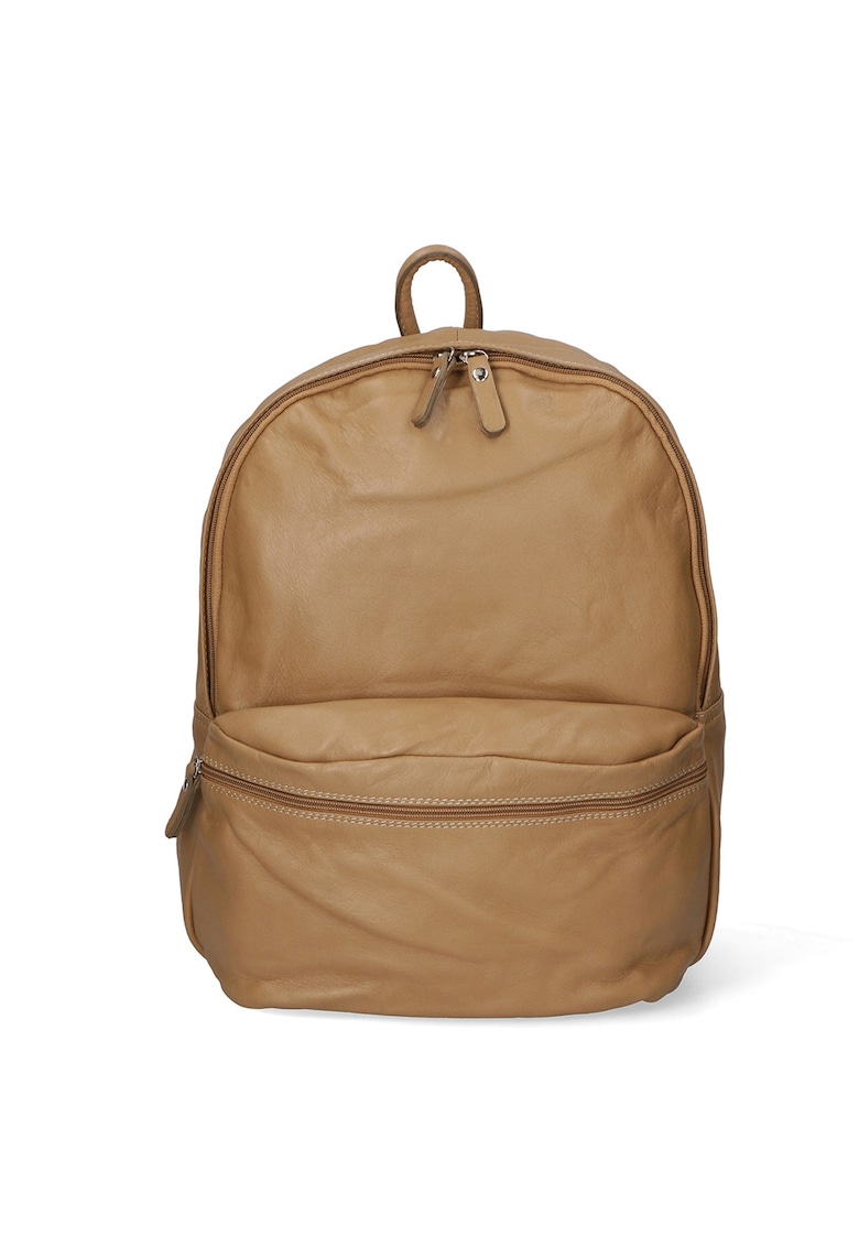 Rucsac de piele cu buzunar exterior Cloe - Maro taupe inchis
