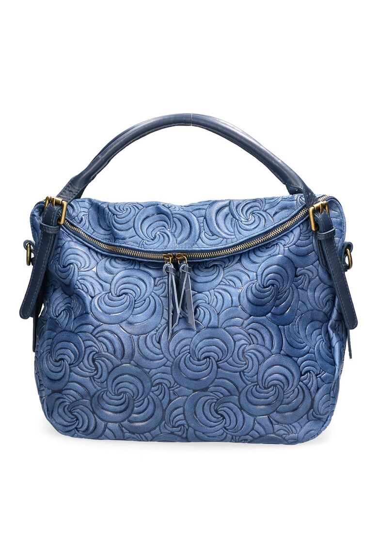 Geanta hobo de piele cu model Devis - Albastru