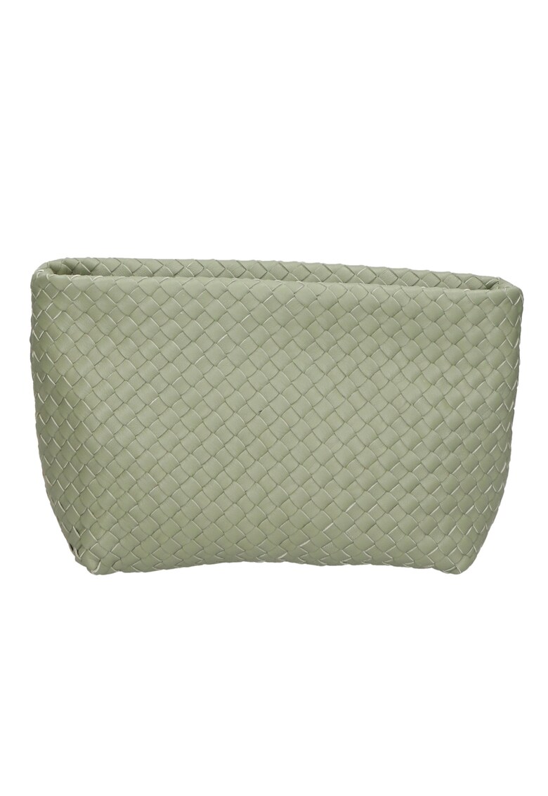 Geanta de piele cu bareta de umar si aspect impletit - Verde