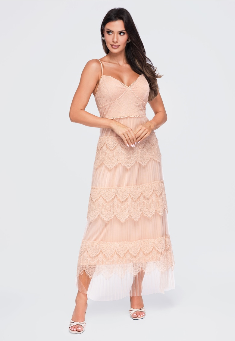Rochie maxi cu decolteu in V - bretele reglabile - talie evidentiata LA-OM-DLR425 - Bej