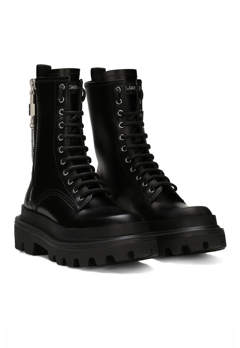 Bocanci din piele model combat - negru -
